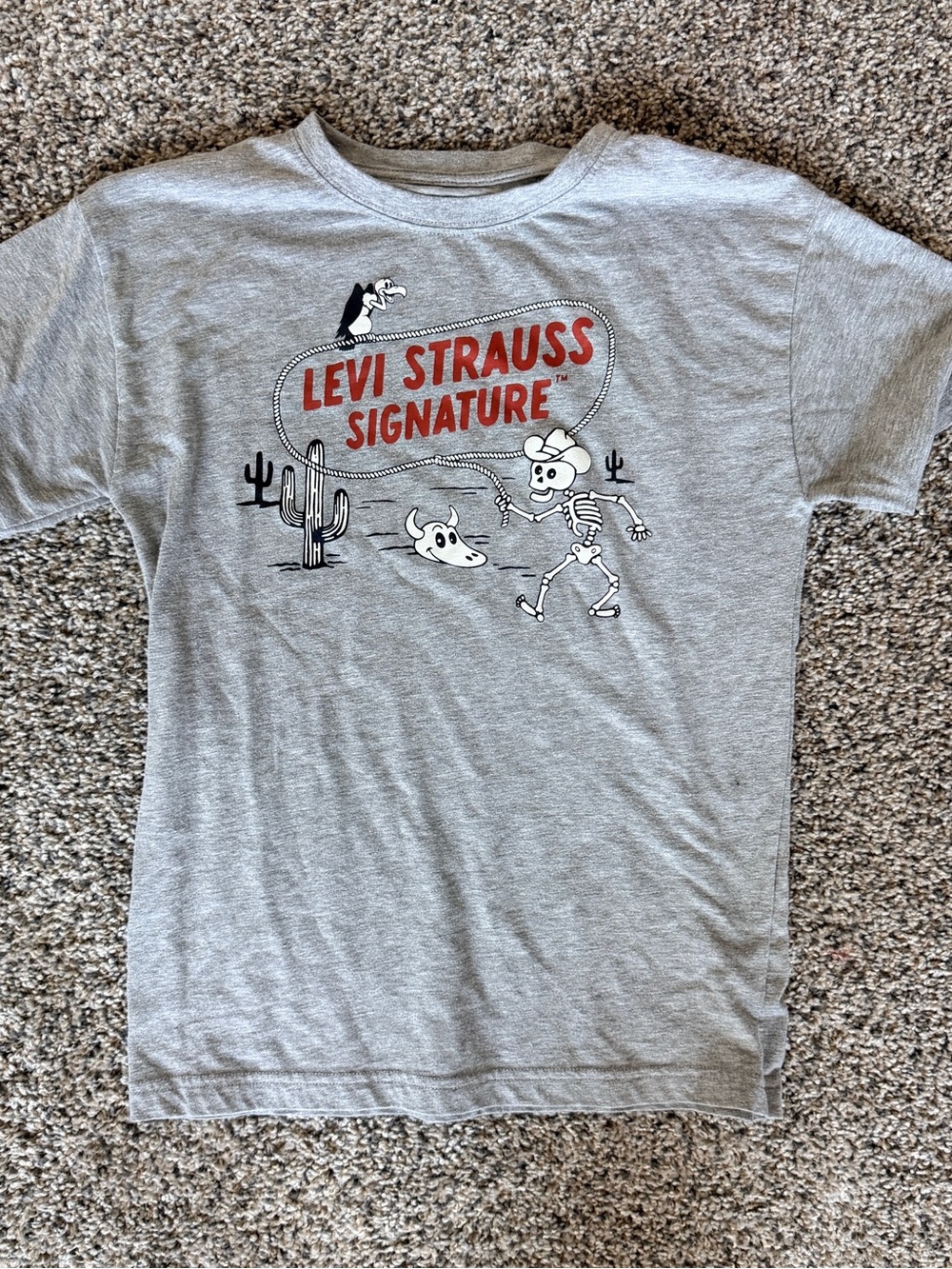 Levi's Gray Short-Sleeve Tee with Red Logo & Western Skeleton Graphic